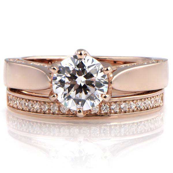 Round Cut Cubic Zirconia Solid 14K Rose Gold Bridal Set