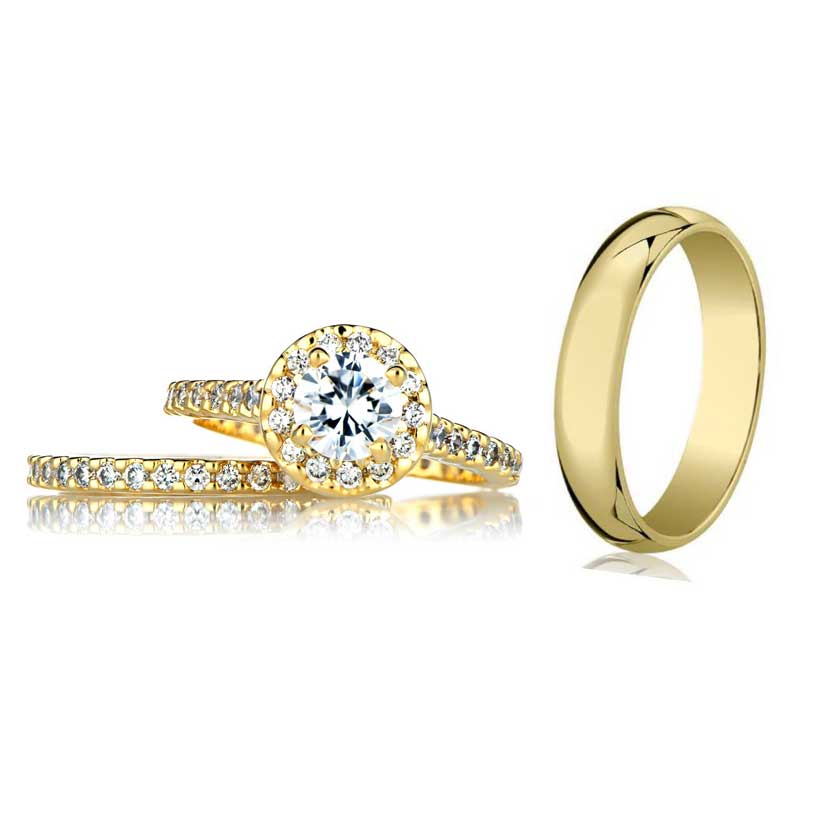 Wedding Rings Trio Set CZ-1165 18 Karat White Gold Lagos